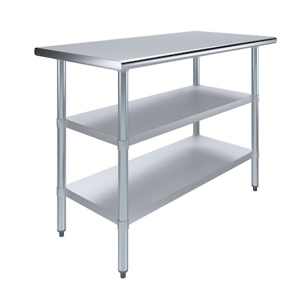 Amgood 24 in. x 36 in. Stainless Steel Table With Two Undershelves AMG WT-2448-2SH